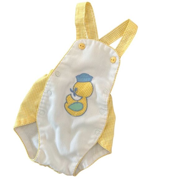 Vintage Rare 80s HealthTex Gingham Bubble Romper Embroidered Duck Size 9 Months - Picture 1 of 13